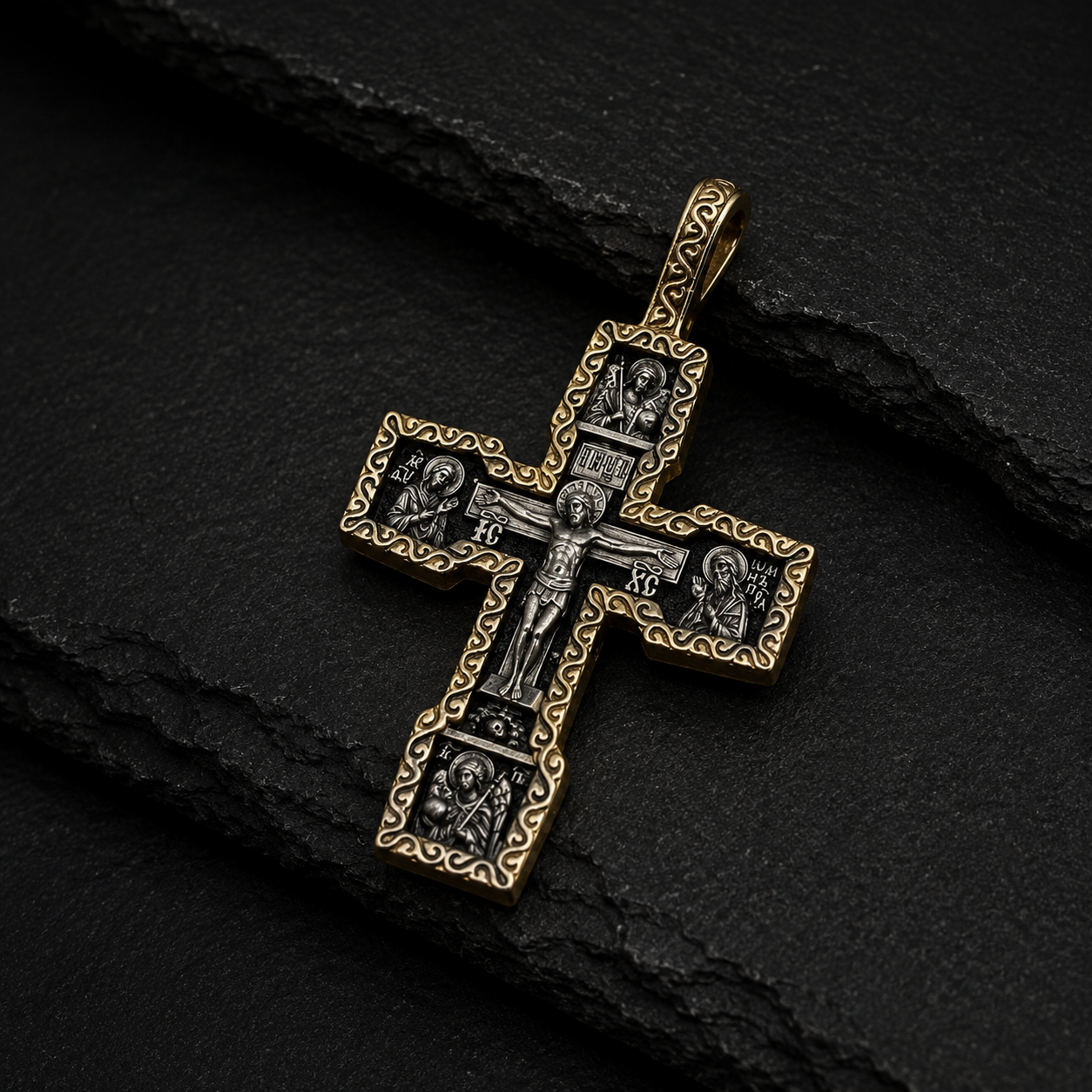 The Crucifixion of Christ. The Deesis. The Archangels Michael and Gabriel. Orthodox Cross