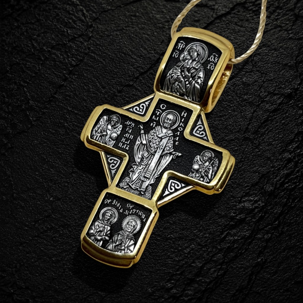 The Crucifixion of Christ with Attendant Figures. The Holy Trinity. St George. St Nicholas the Wonderworker. The Archangels Gabriel and Michael. The Vladimir Icon of the Mother of God. Orthodox Cross