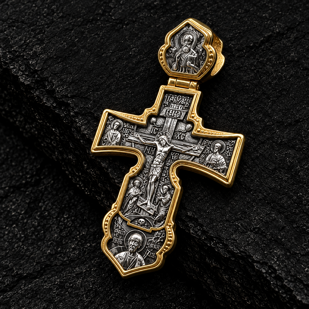 Orthodox Cross. The Crucifixion of Christ with Attendant Figures